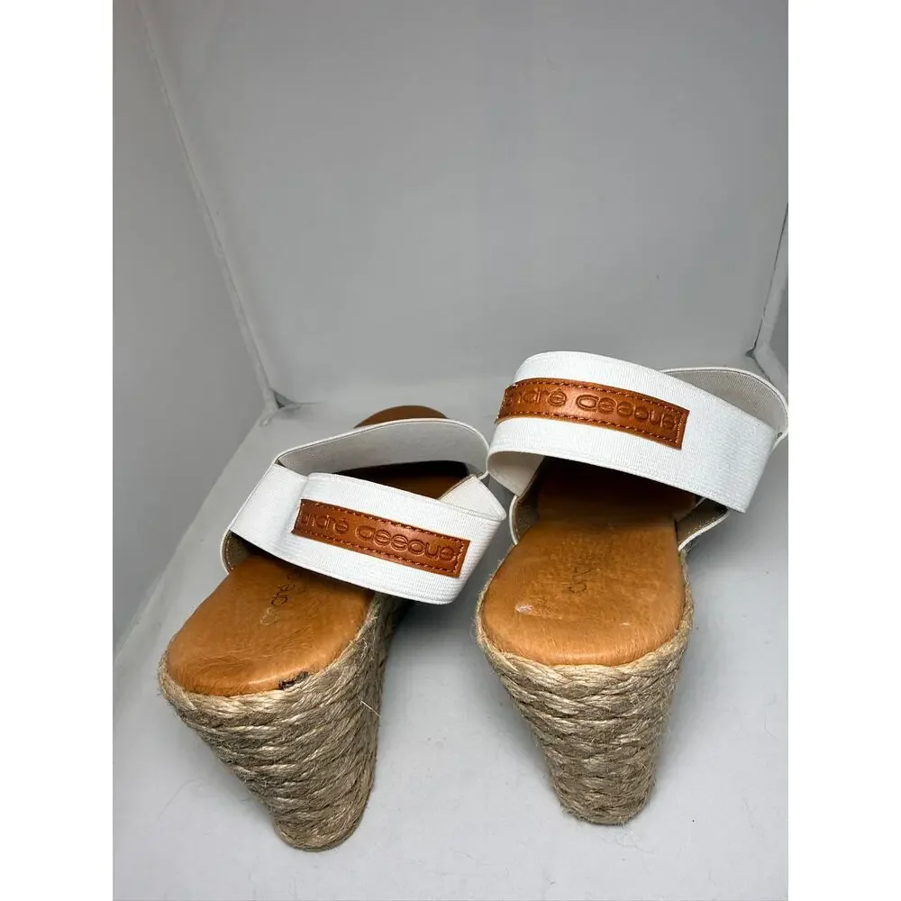 André Assous White Elastic Espadrille Wedge Sandals Made in Spain Size 37